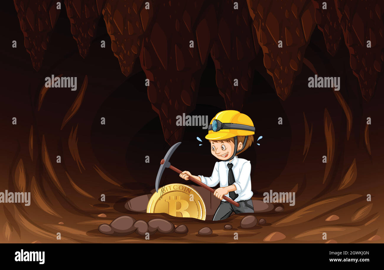 An Office Worker Mining Coin Stock Vector