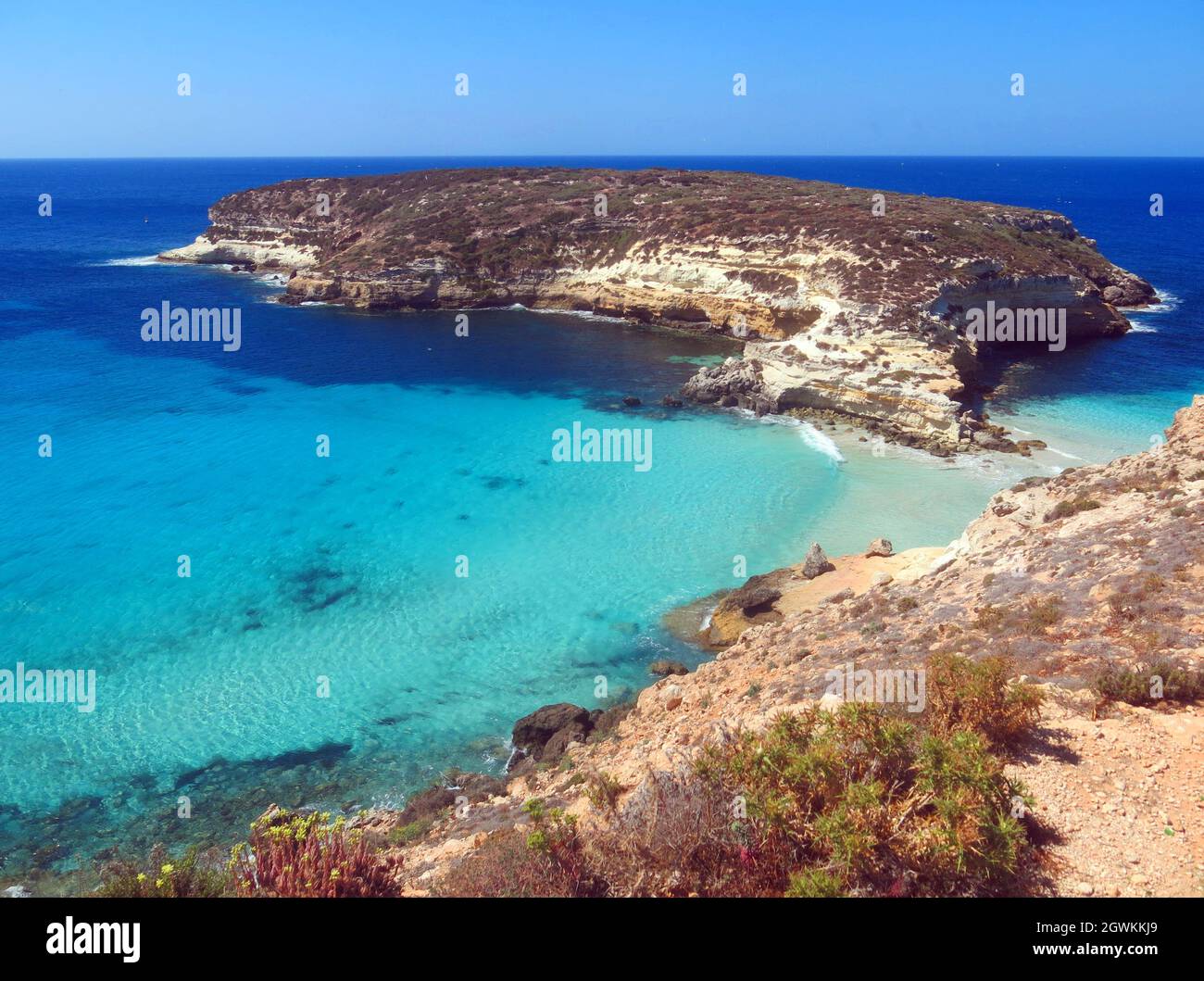 Small Island Near Lampedusa In Italy And Blue Medi Stock Photo