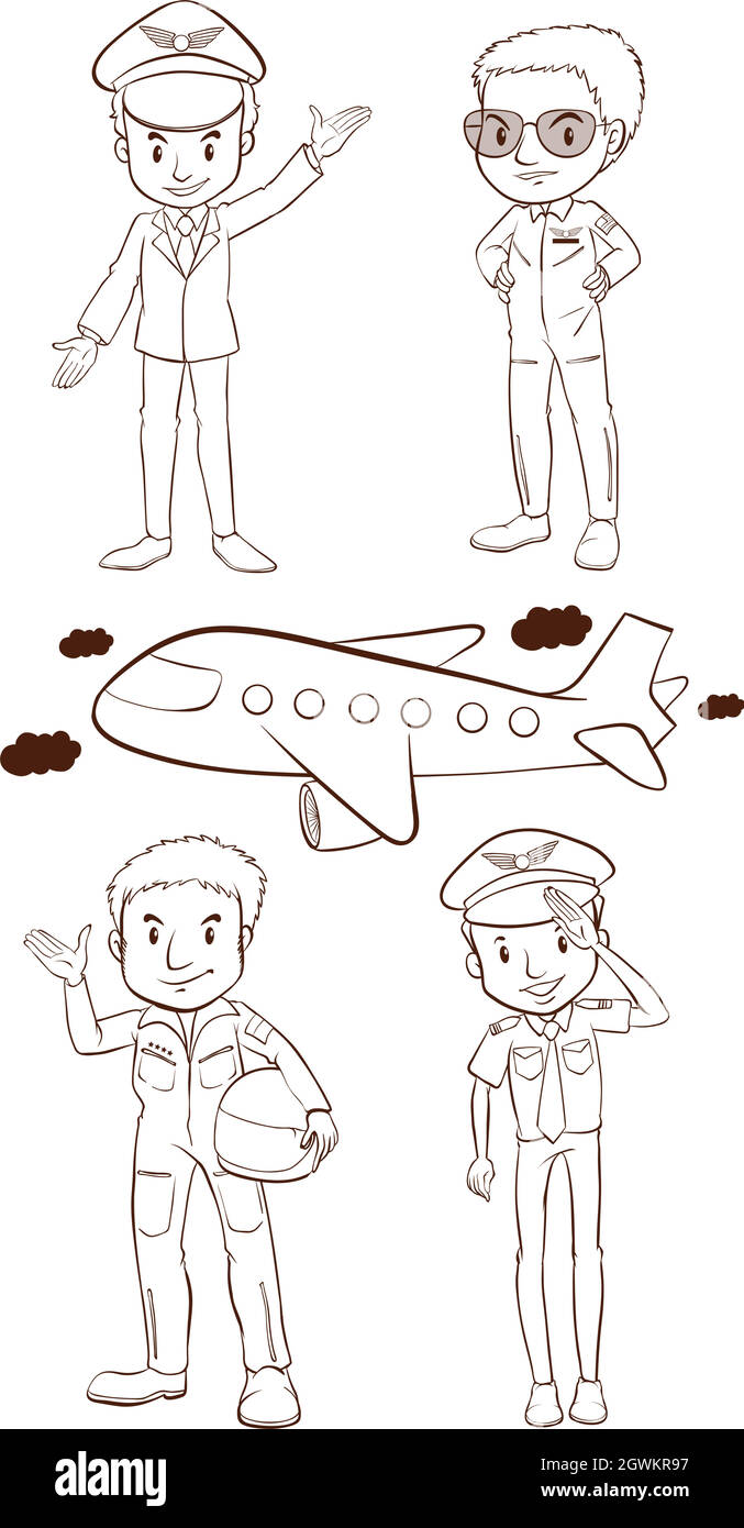 A plain sketches of the pilots Stock Vector