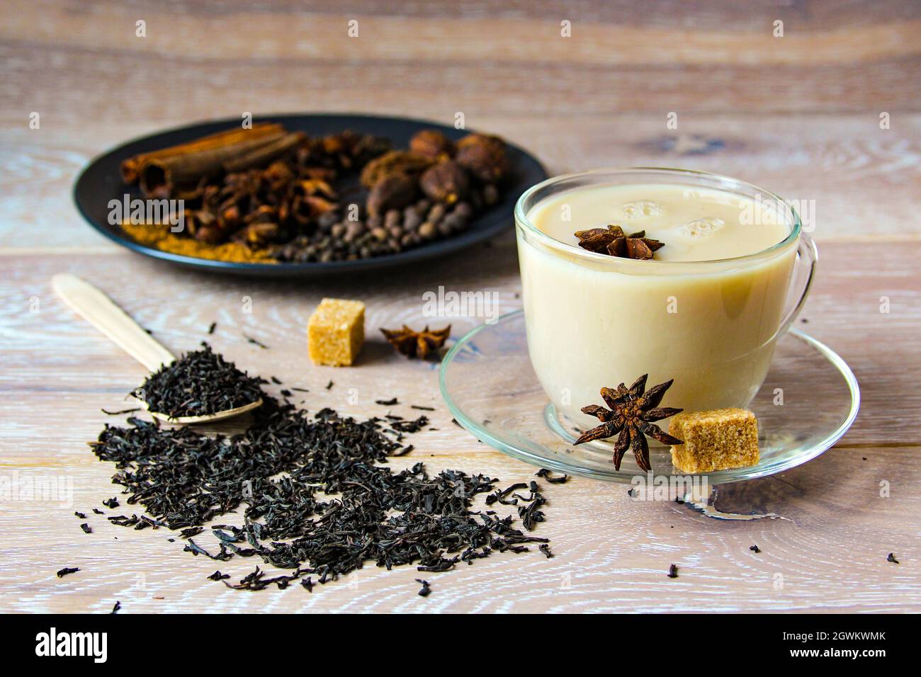Traditional Indian Drink Masala Tea With Spices. Spice Tea With