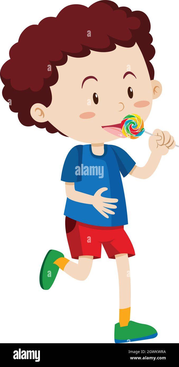 Little boy eating lollipop Stock Vector