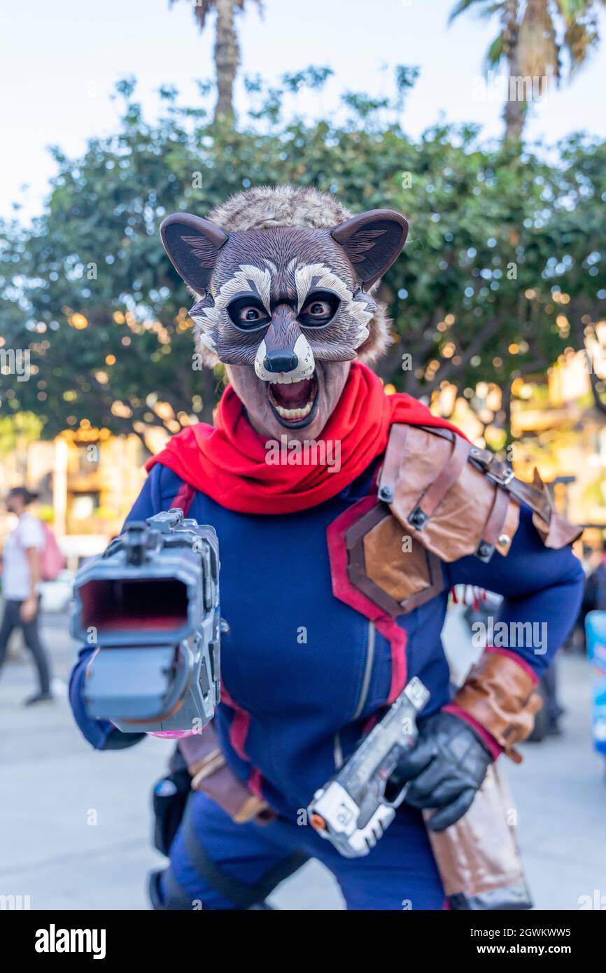 Cosplayer attendee roleplaying Star Fox of Nintendo games at Comic Con LA, USA Stock Photo