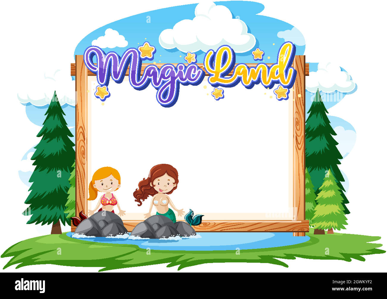 Border template design with mermaids in the park Stock Vector Image ...