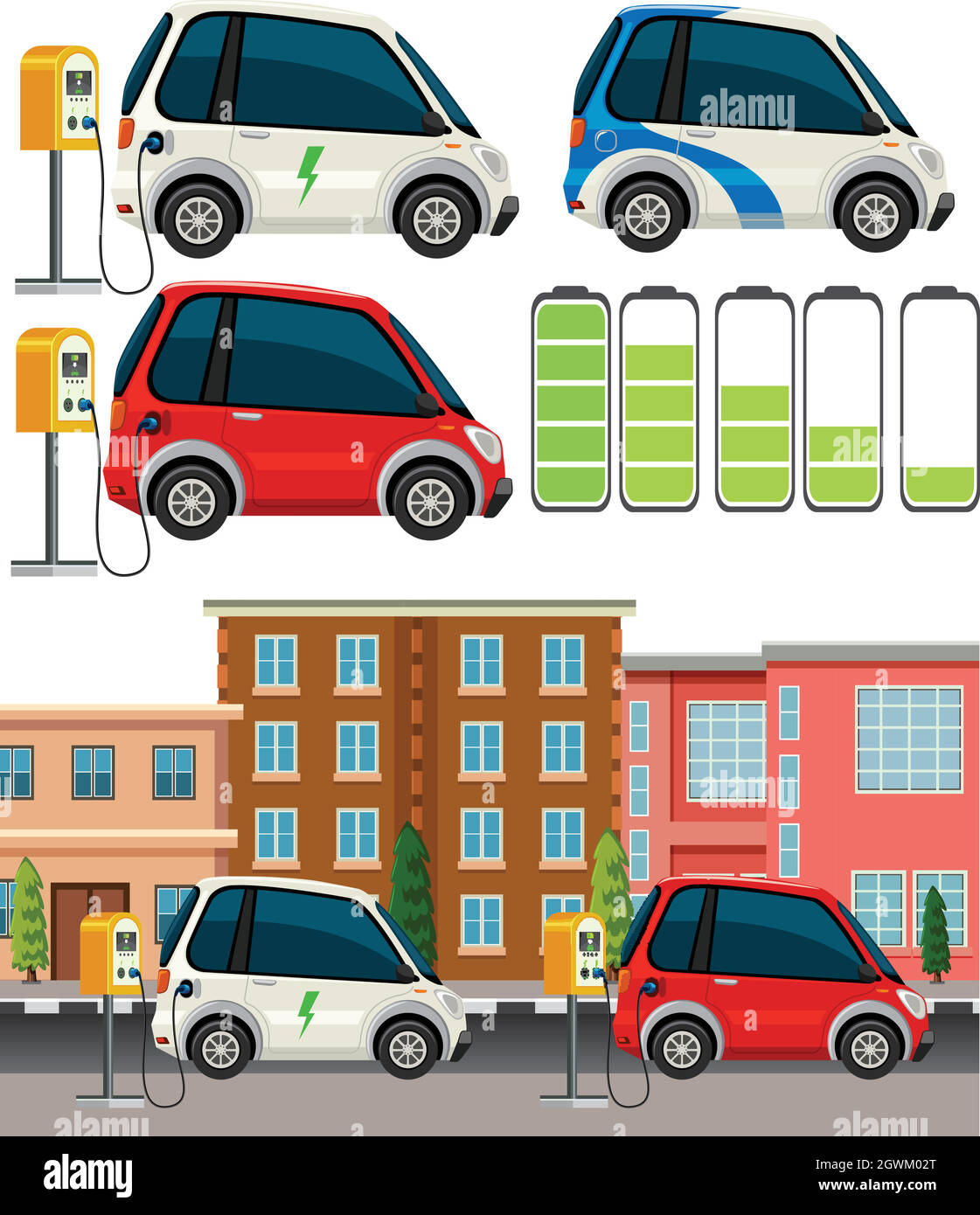 Set of electric car Stock Vector