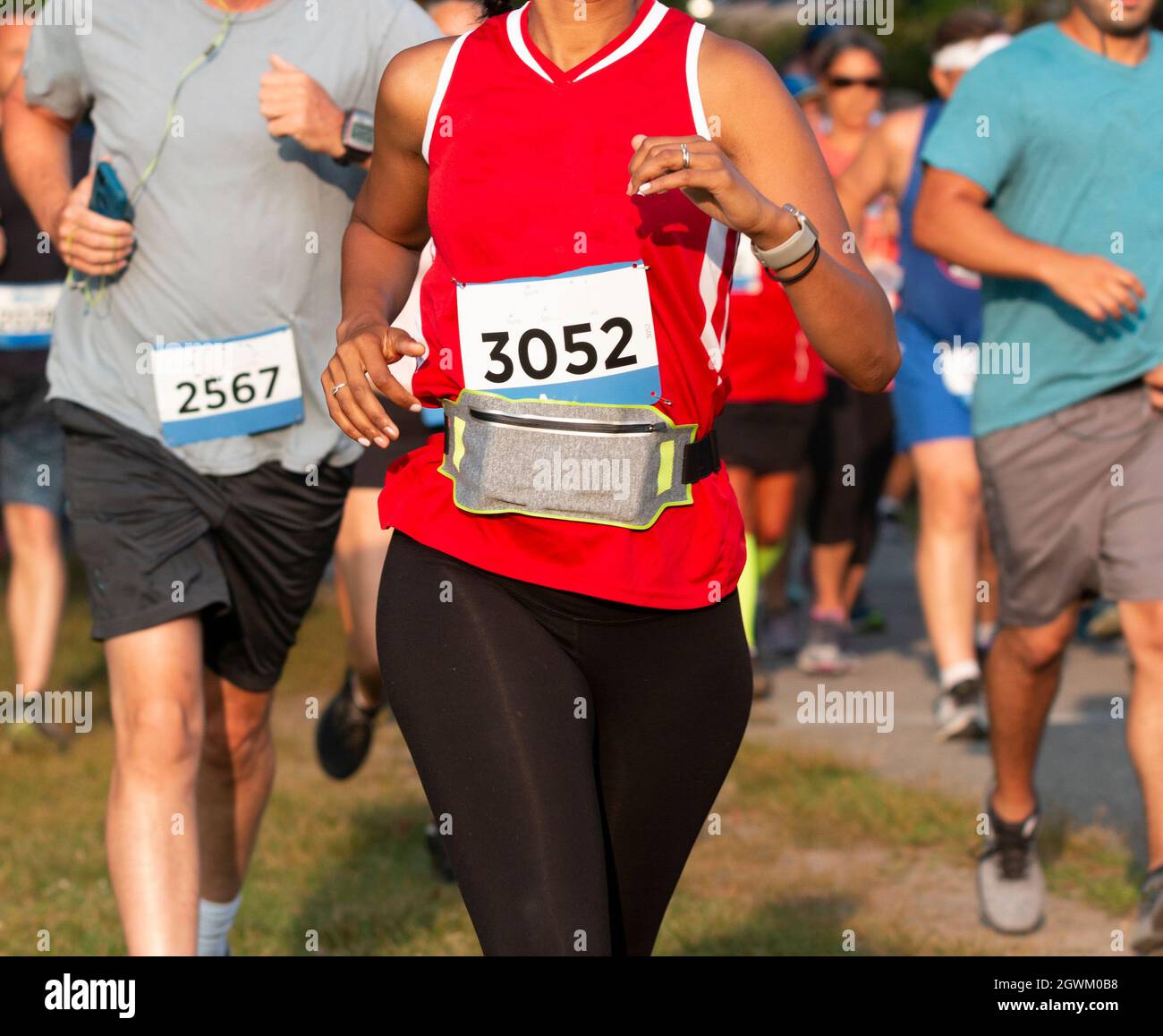 Black female athlete wearing spandex hires stock photography and
