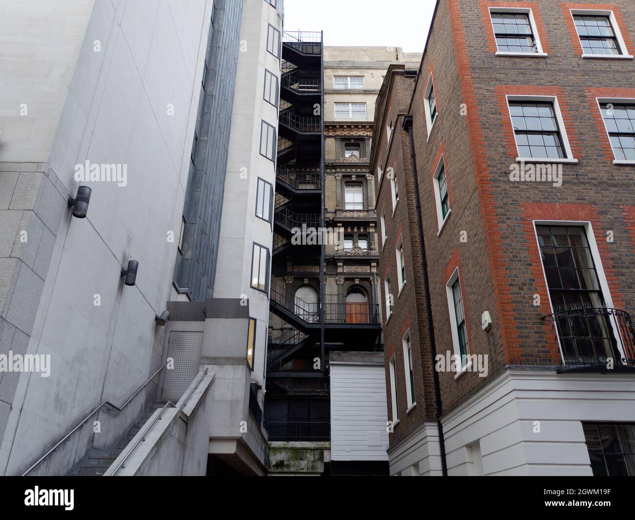 London, Greater London, England, September 21 2021: External urban staircase at the rear of a property off Craven Street near Charing Cross Station. Stock Photo