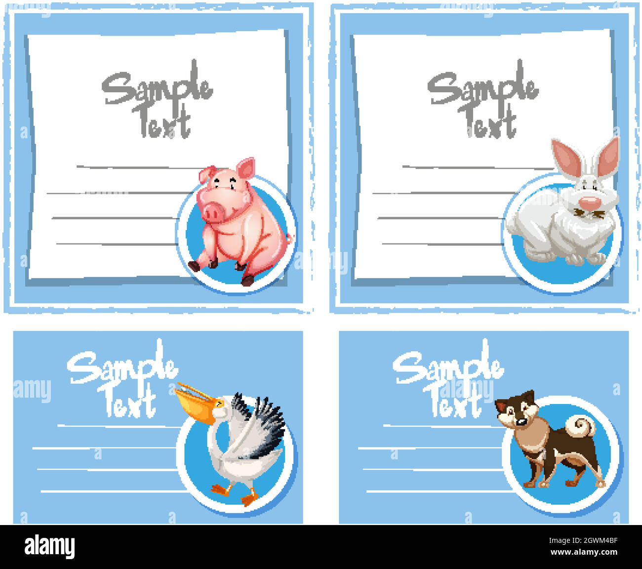 Card template with cute animals Stock Vector