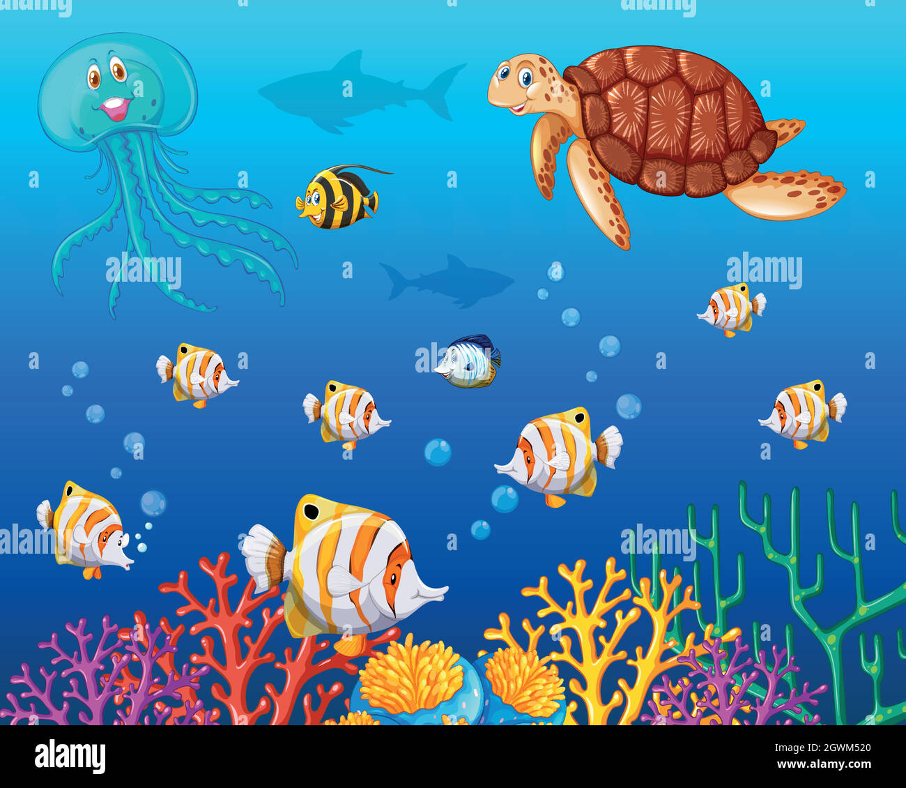Many Types Of Sea Animals Under The Ocean Stock Vector Image Art Alamy