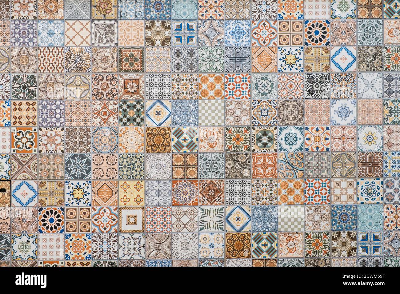 colorful tile pattern, patchwork design of portuguese tiles Stock Photo