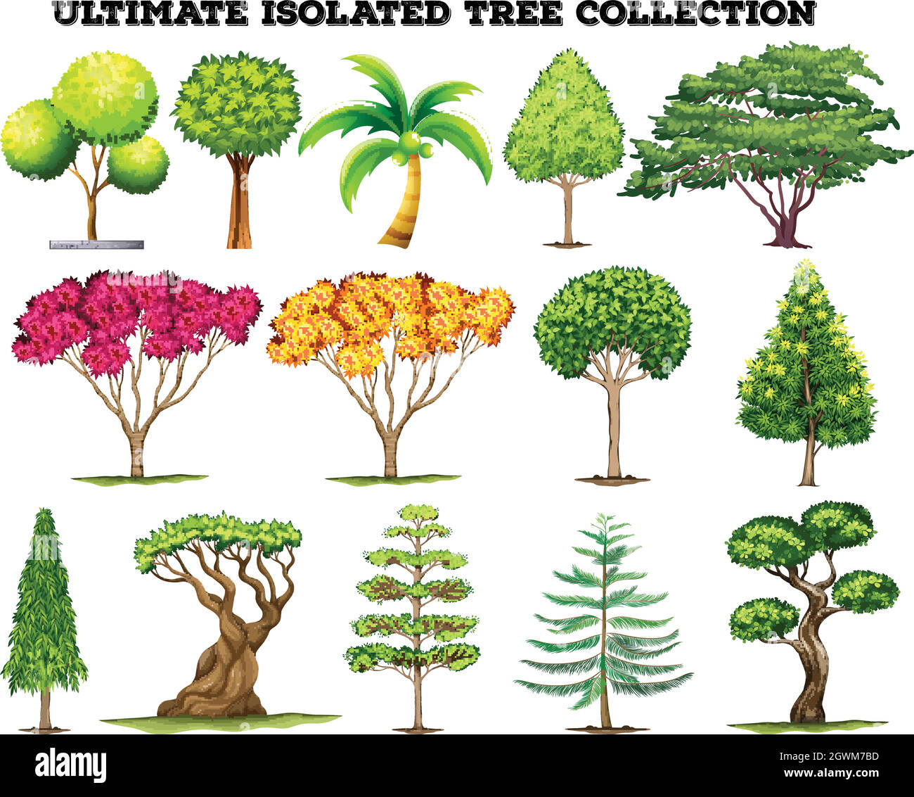 Ultimate isolated tree collection set Stock Vector