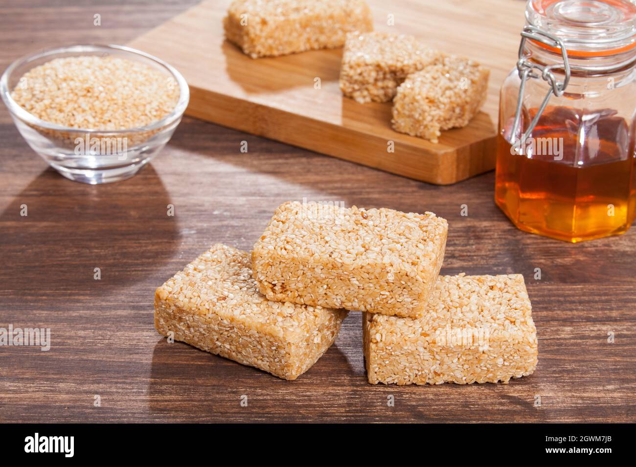 Edible White Sesame Seeds Sesame Bars With Honey Stock Photo Alamy