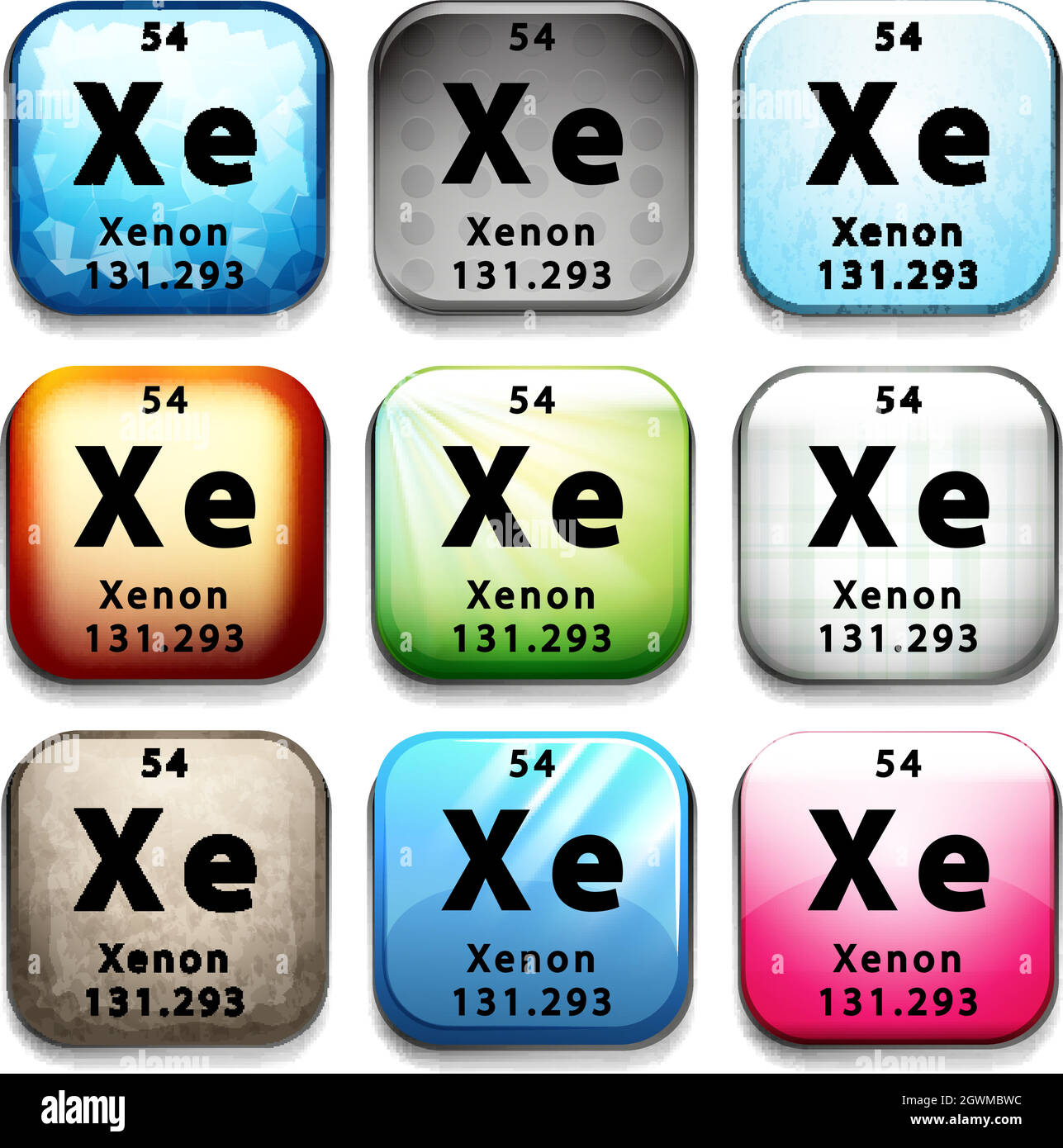 A button showing the chemical element Xenon Stock Vector