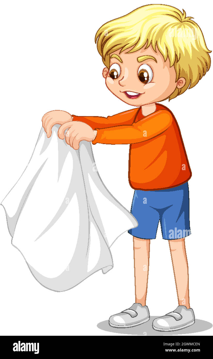 Cartoon character of a boy taking coat off Stock Vector