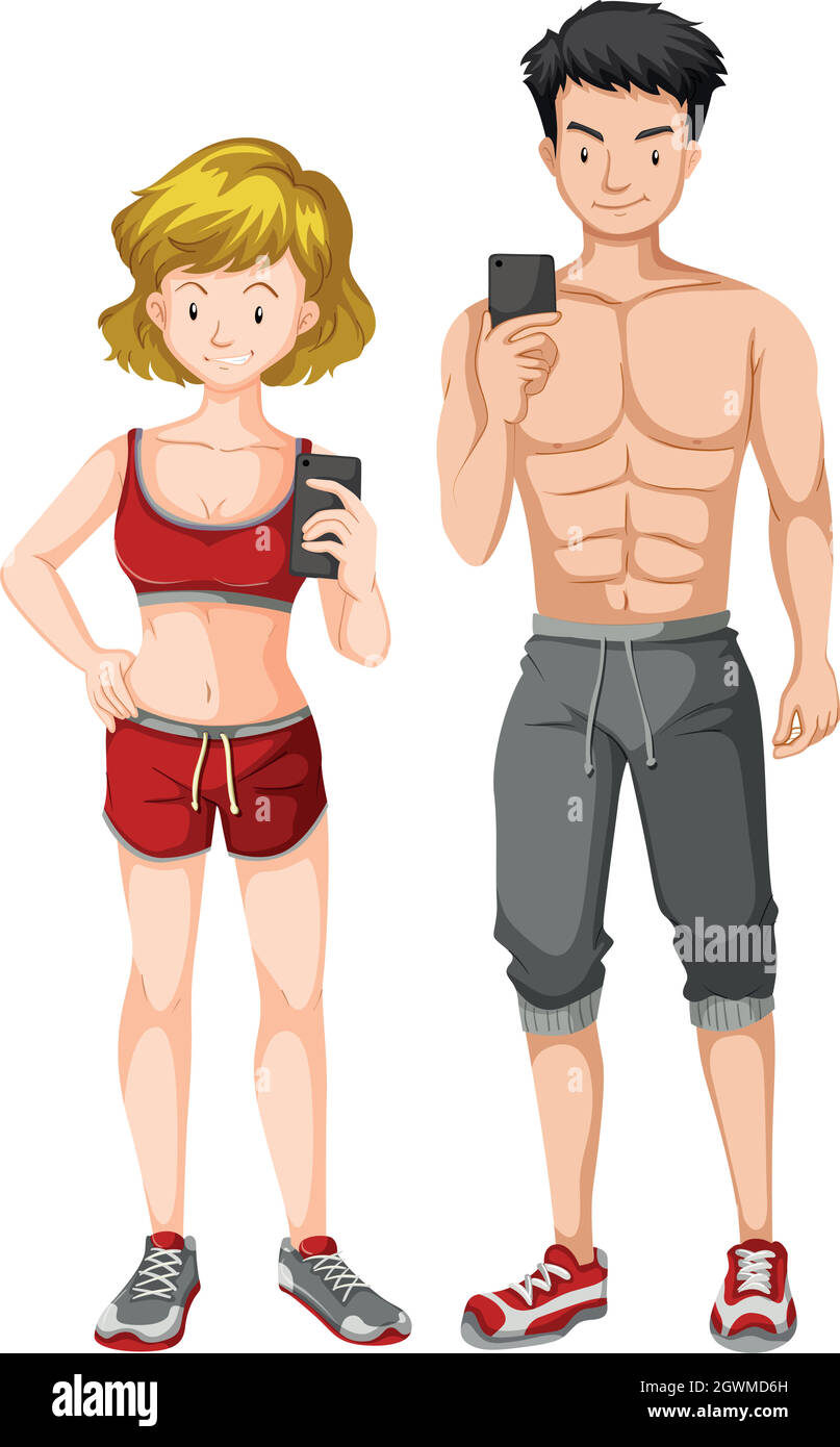 Man and woman with muscular body Stock Vector