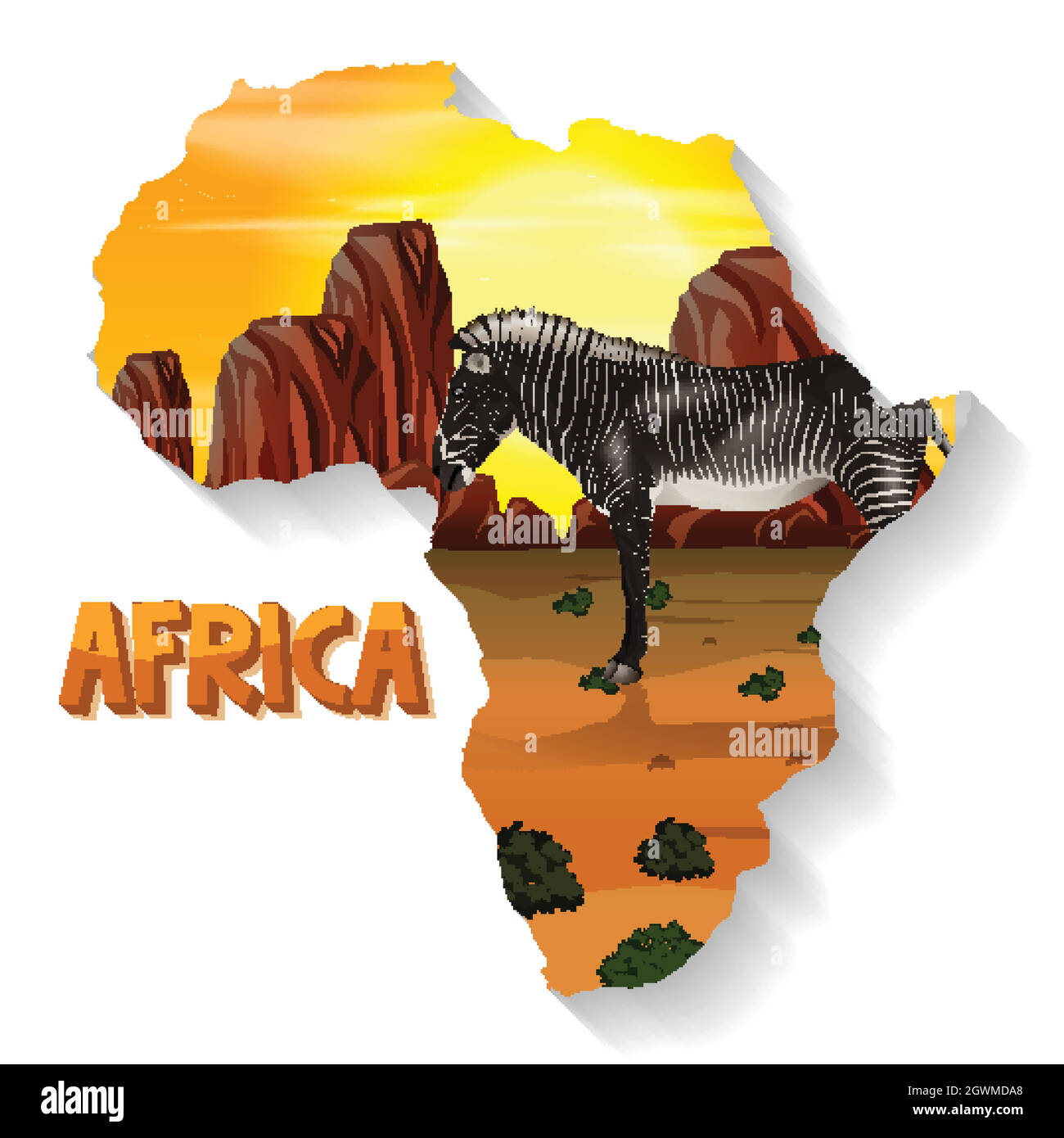 Wild african animal on the map Stock Vector