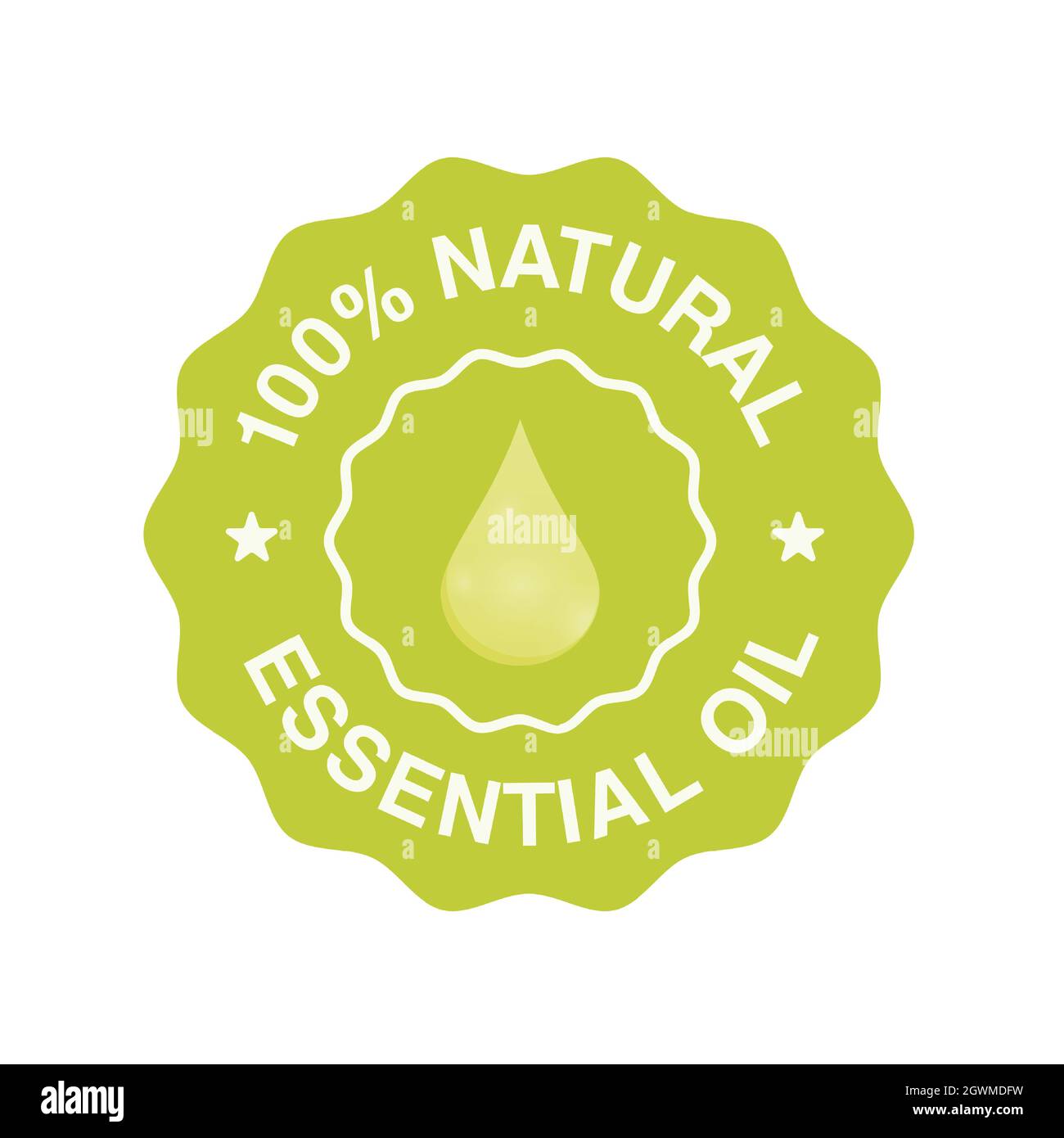 100 percent natural essential oil vector symbol with oil drop for beauty and skincare natural product certificate tag. Vector illustration. Stock Vector