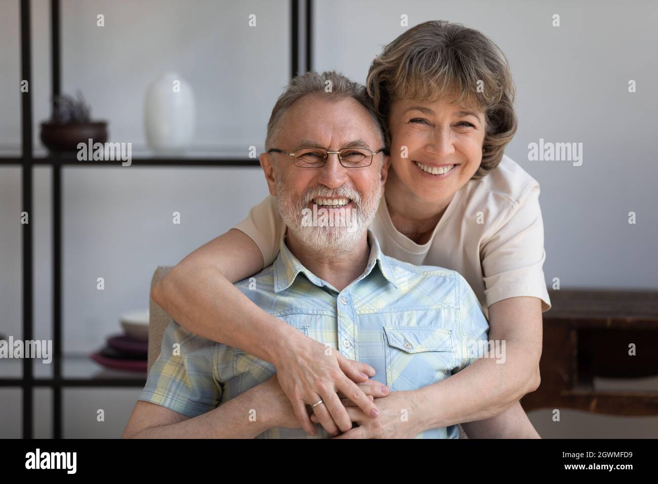 Portrait of affectionate mature bonding family couple. Stock Photo