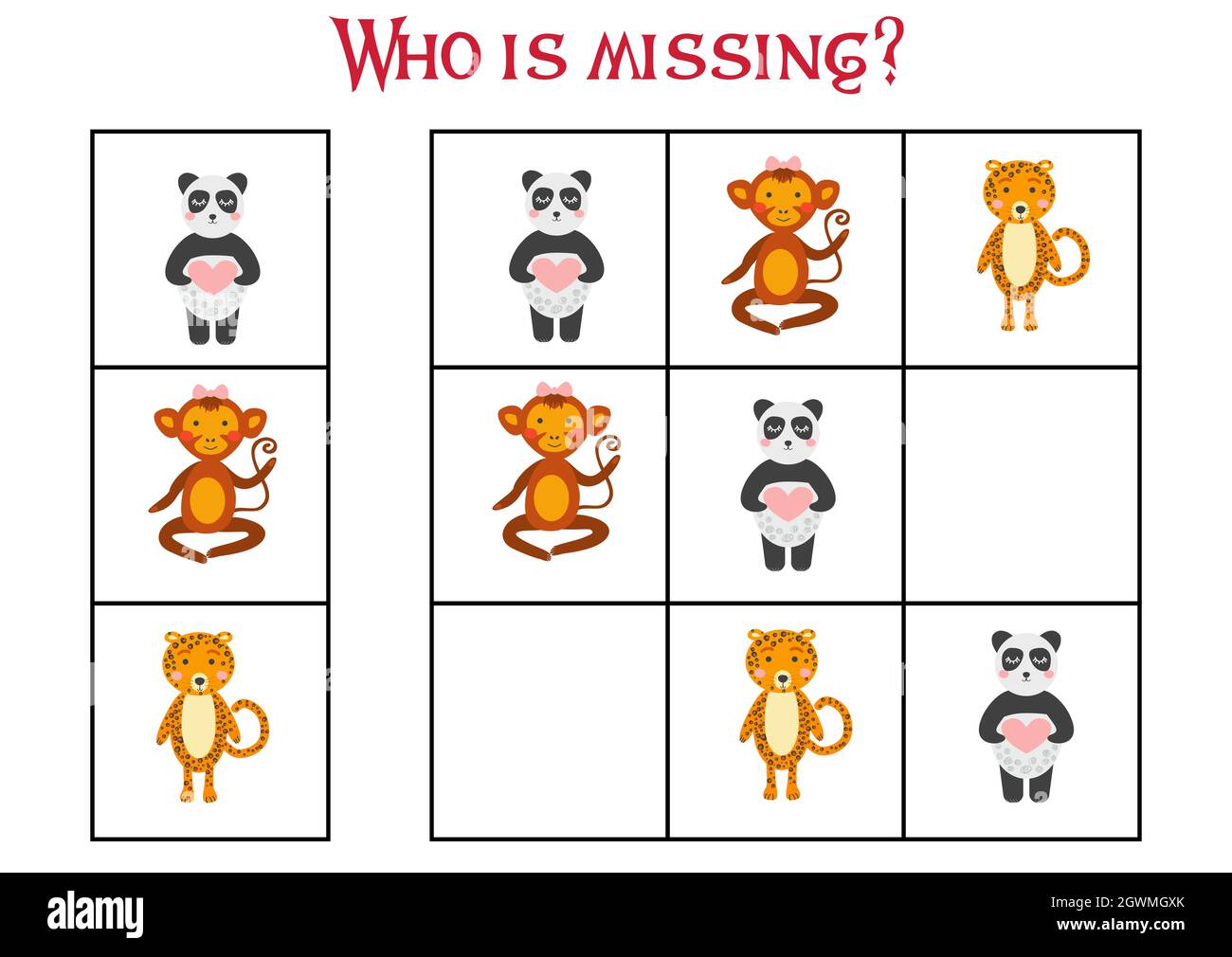 Children's game Find who is missing. Sudoku for kids. Children's puzzles.  Educational game for children. Cute animals Stock Vector Image & Art - Alamy