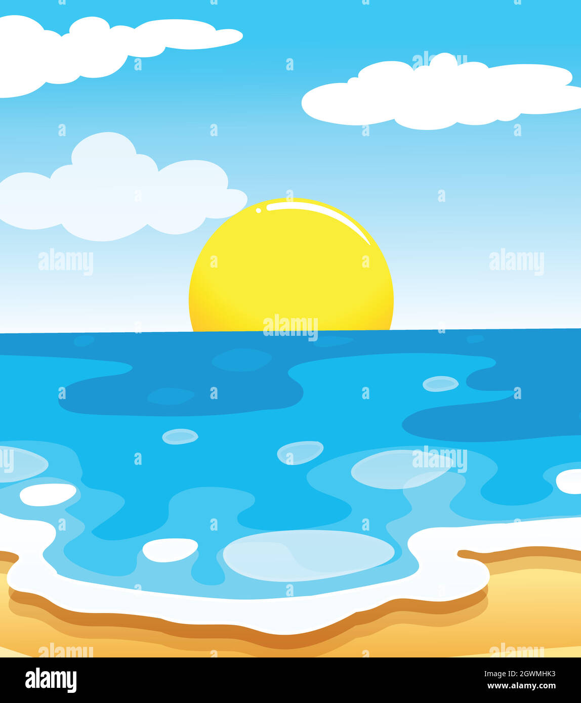 A beautiful view of the beach with a sun Stock Vector