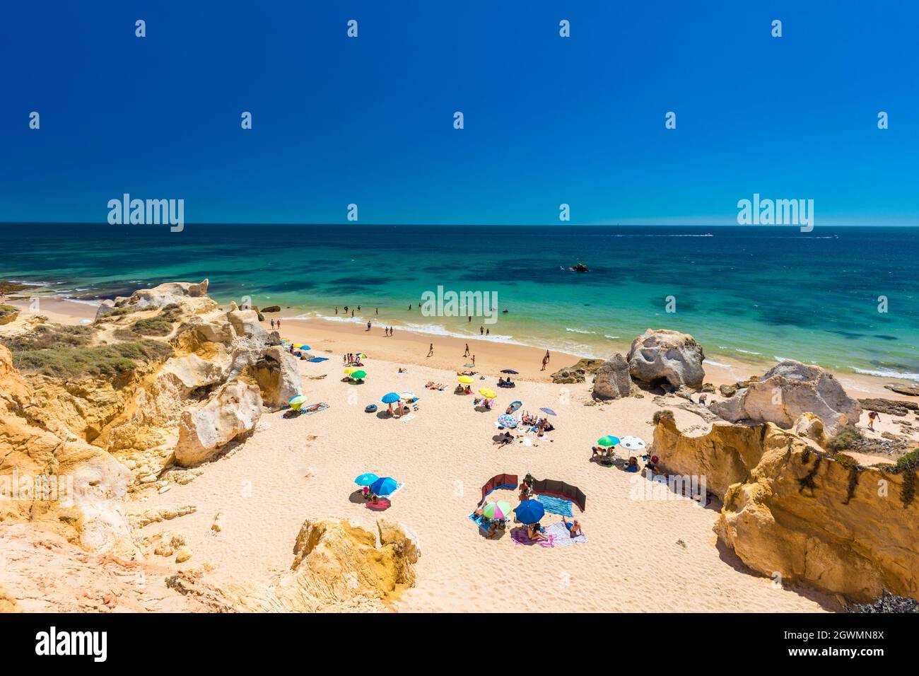 Panoramic aerial view of Praia Da Gale, Gale beach, near Albufeira and ...