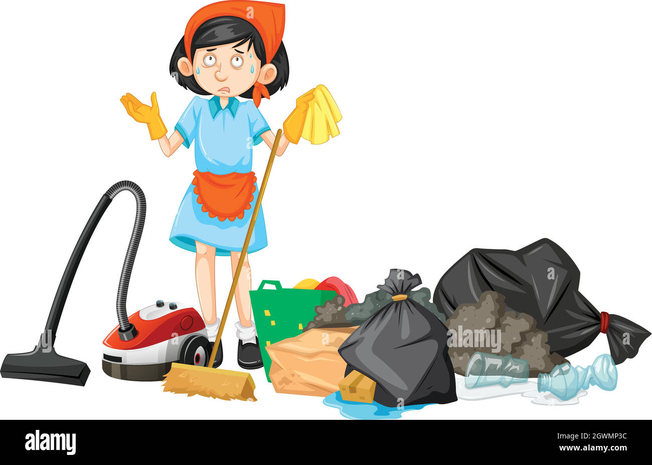 Cleaner surroded by garbage Stock Vector