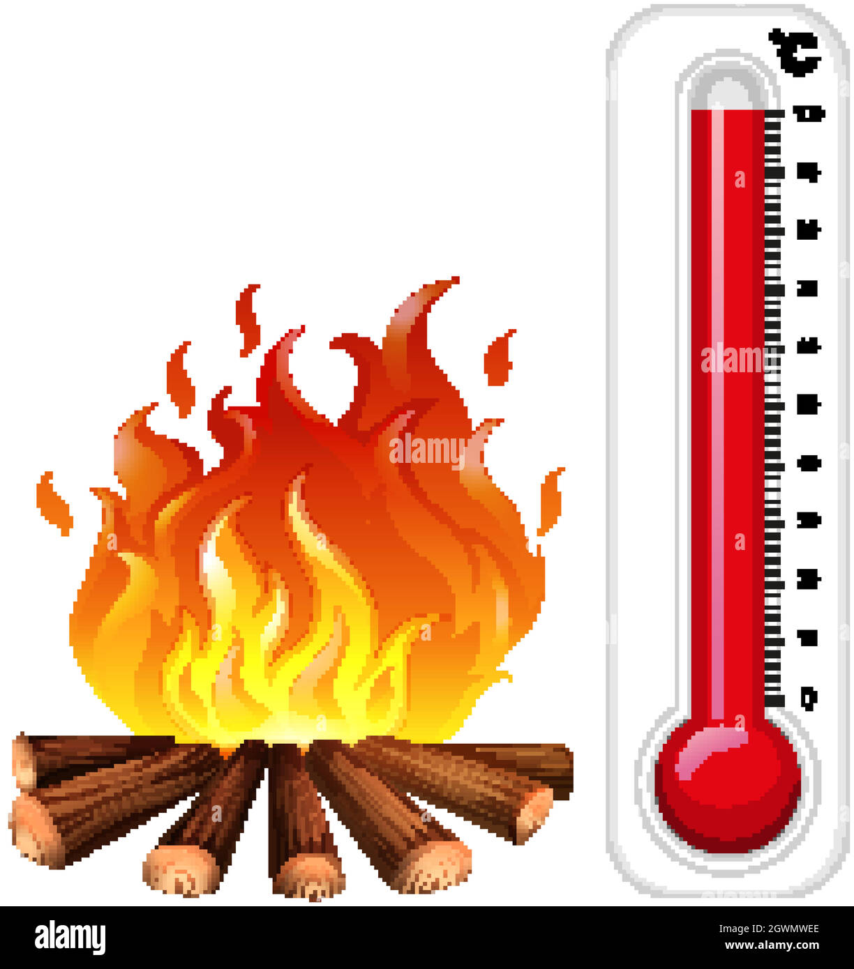 Hot fire and thermometer Stock Vector
