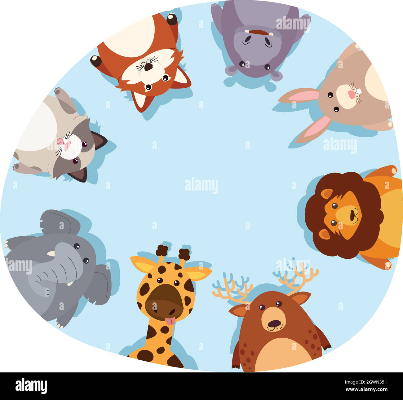 Round border with cute animals Stock Vector