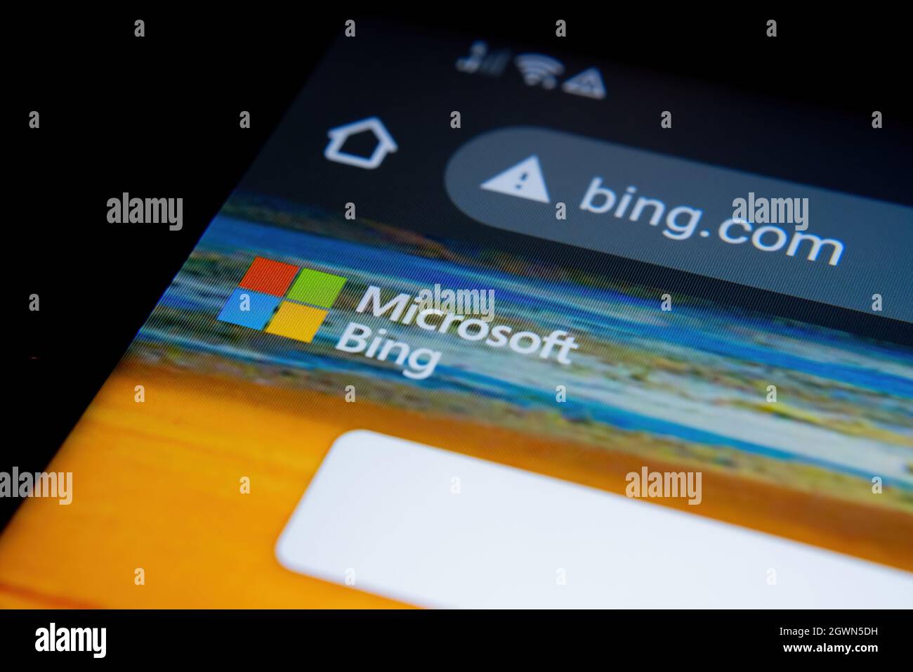 Microsoft BING search engine website in Google Chrome browser seen on smartphone screen. Selective focus. Stafford, United Kingdom, October 3, 2021. Stock Photo