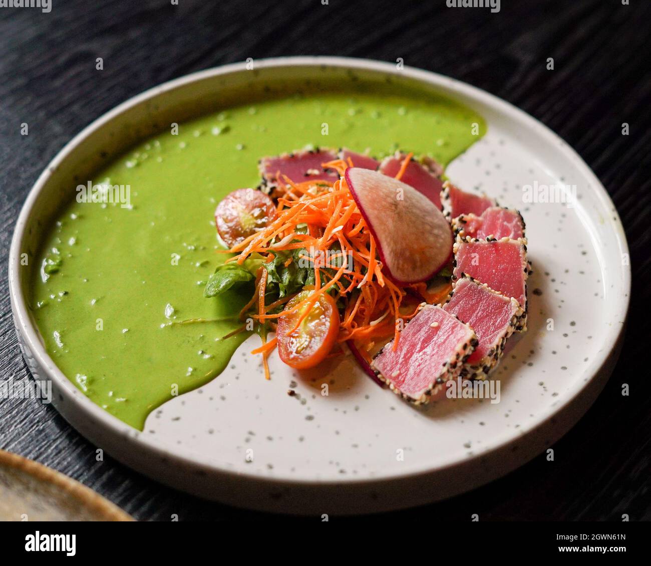 Tuna Carpaccio With Green Sauce Stock Photo Alamy
