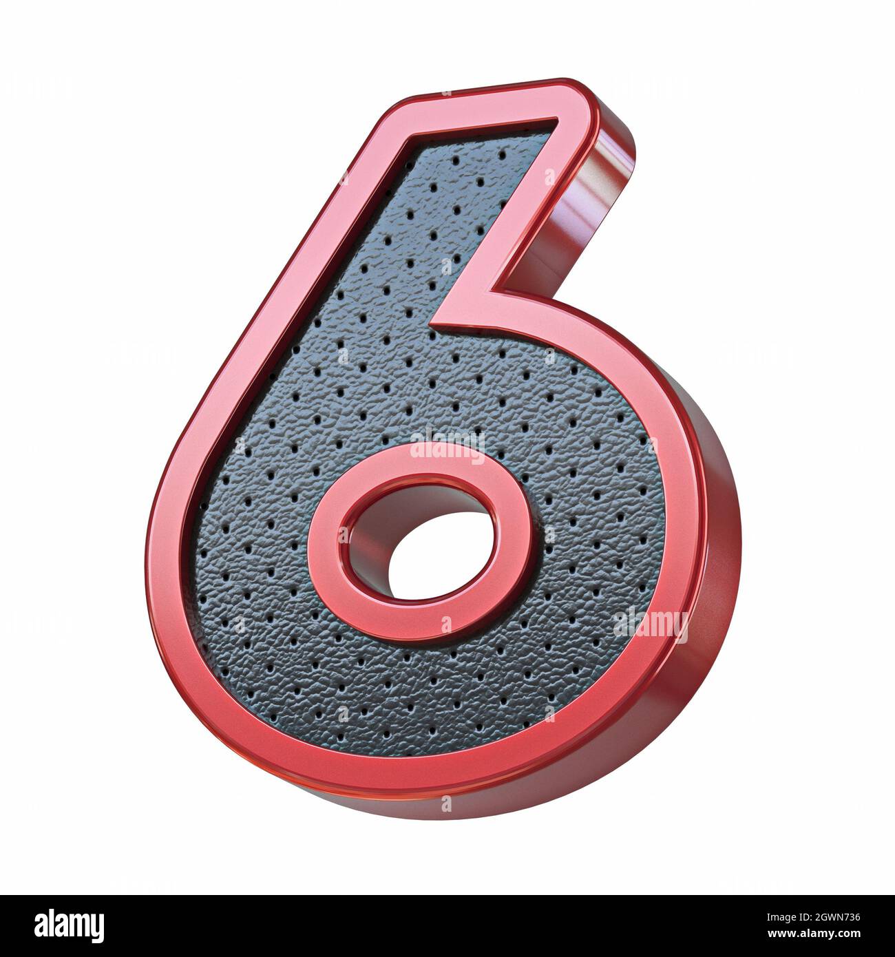 Red Metal Numbers Red shinny metal and black leather font Number 6 SIX 3D render ...