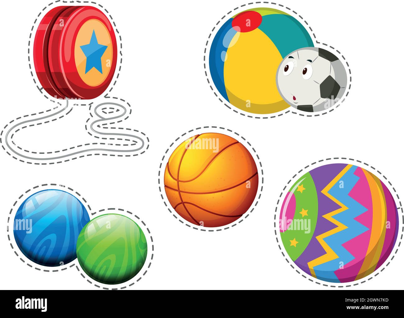 Sticker set of different balls Stock Vector