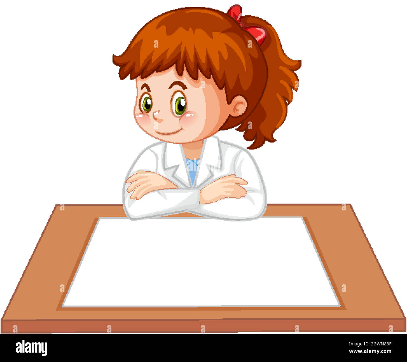 Scientist girl uniform with blank paper on the table Stock Vector