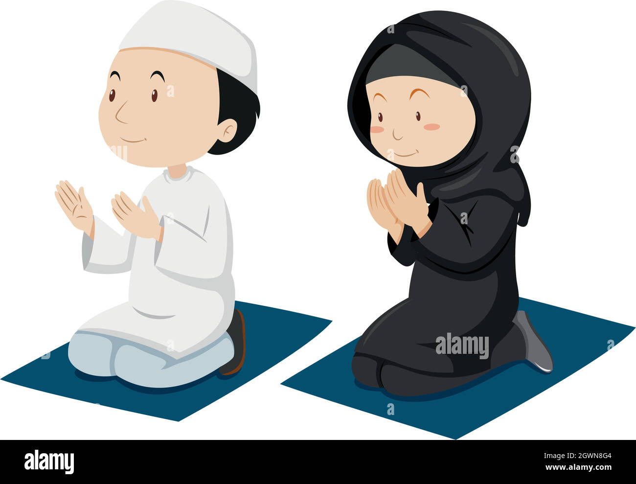 Muslim couple praying on mattress Stock Vector