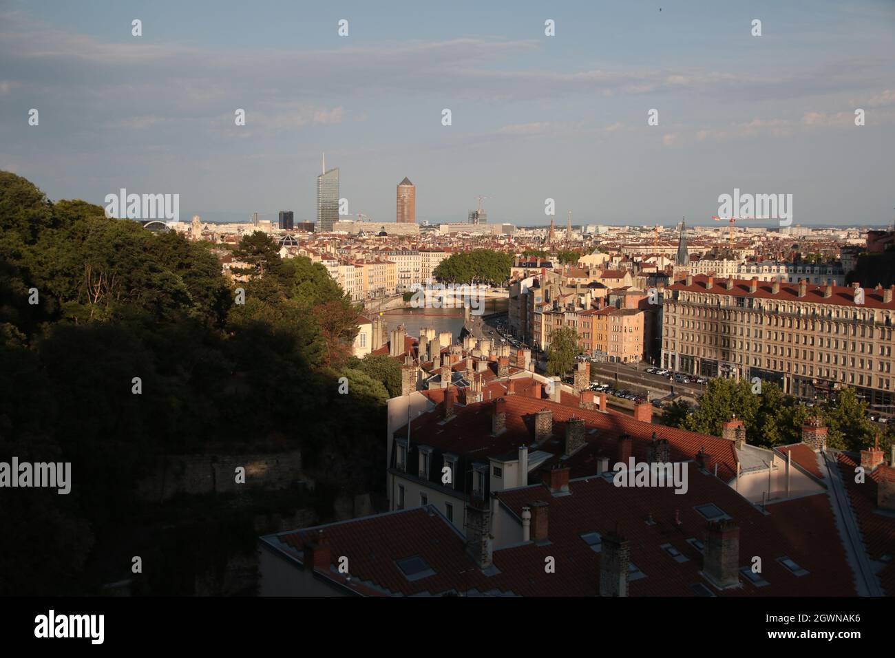 High Angle View Of Buildings In Town Against Sky Stock Photo