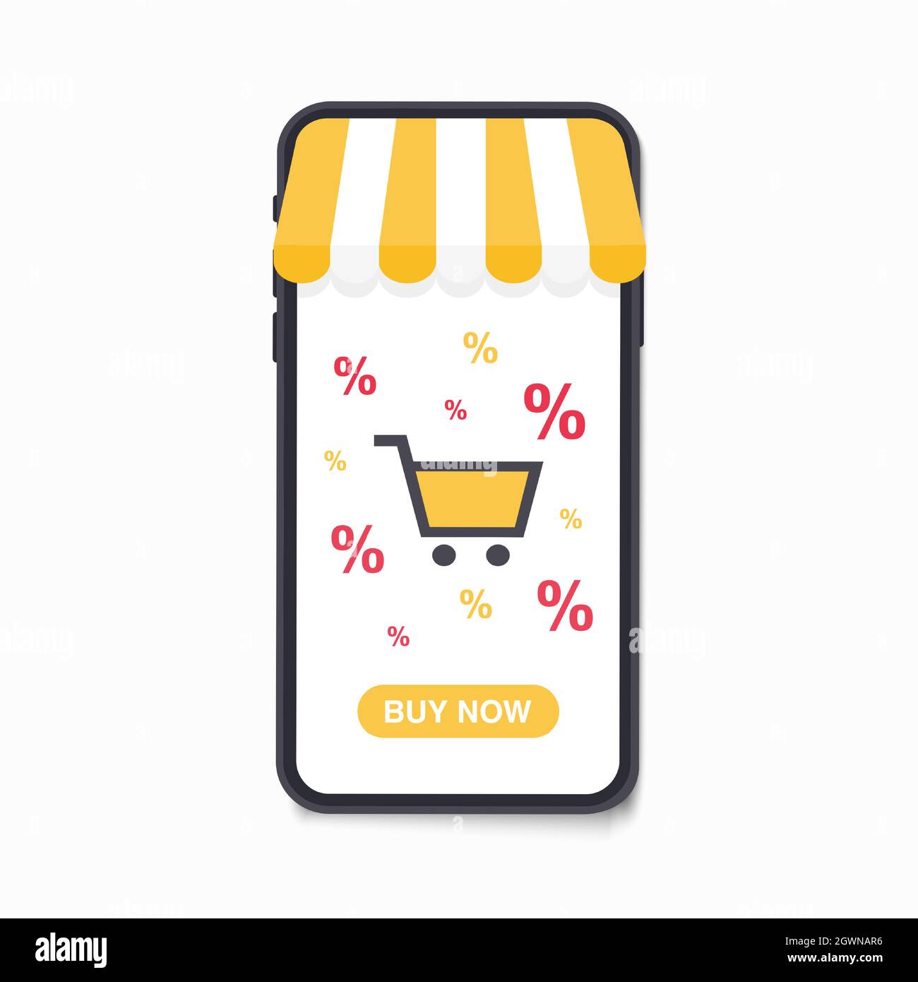 Online shopping background, with illustrations of mobile phones and simple shopping bags. Vector Stock Vector
