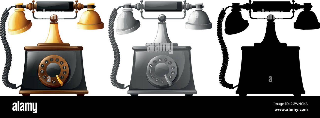 Set of old fashioned telephones Stock Vector