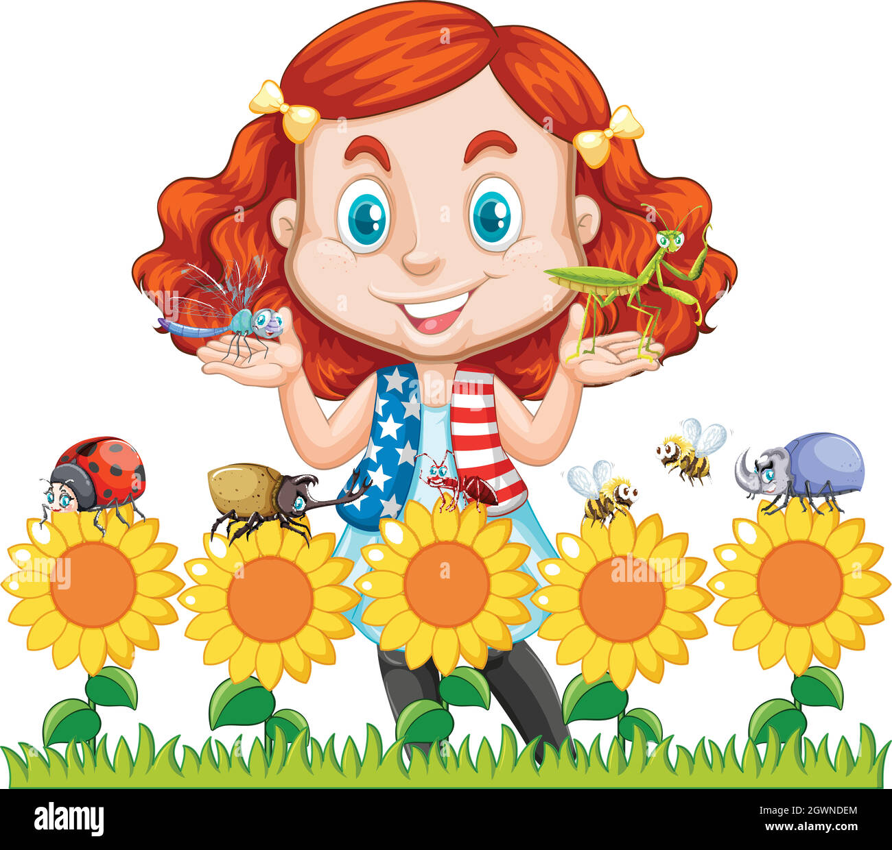 Girl and grasshopper Stock Vector Images - Alamy