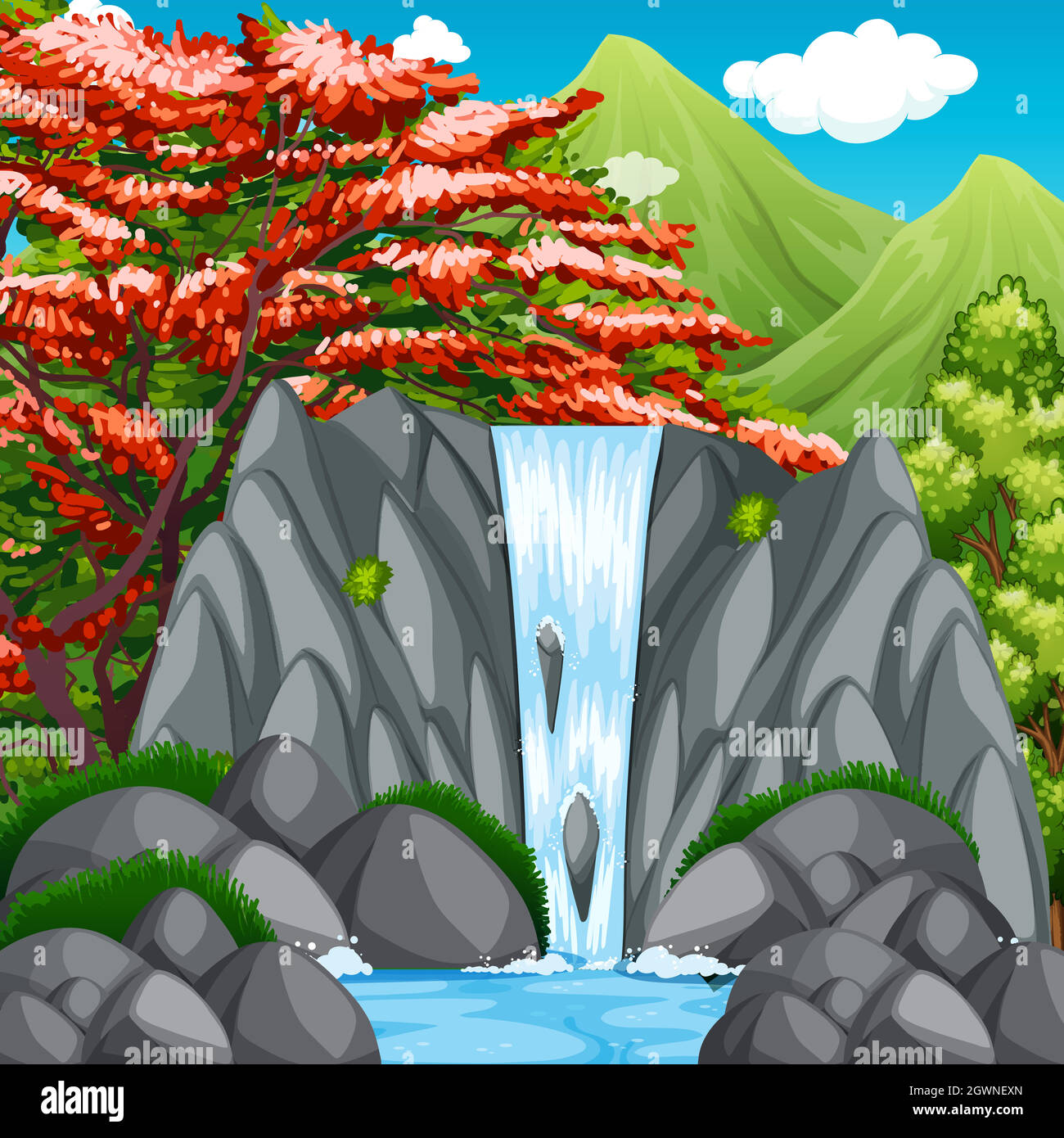 Waterfall in the wilderness Stock Vector