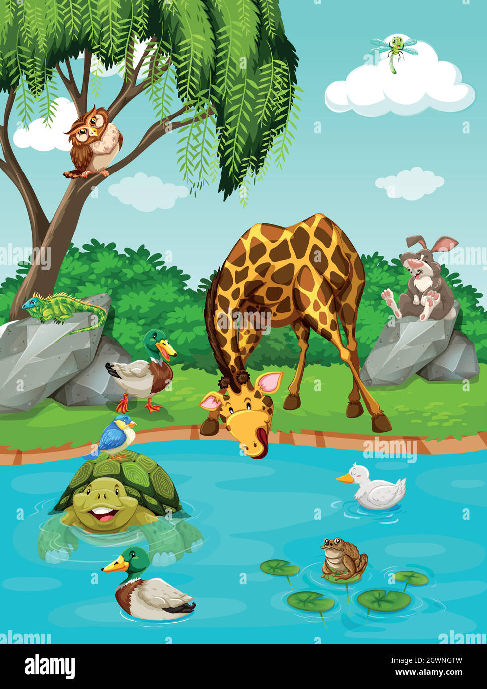 Wild animals by the river Stock Vector Image & Art - Alamy