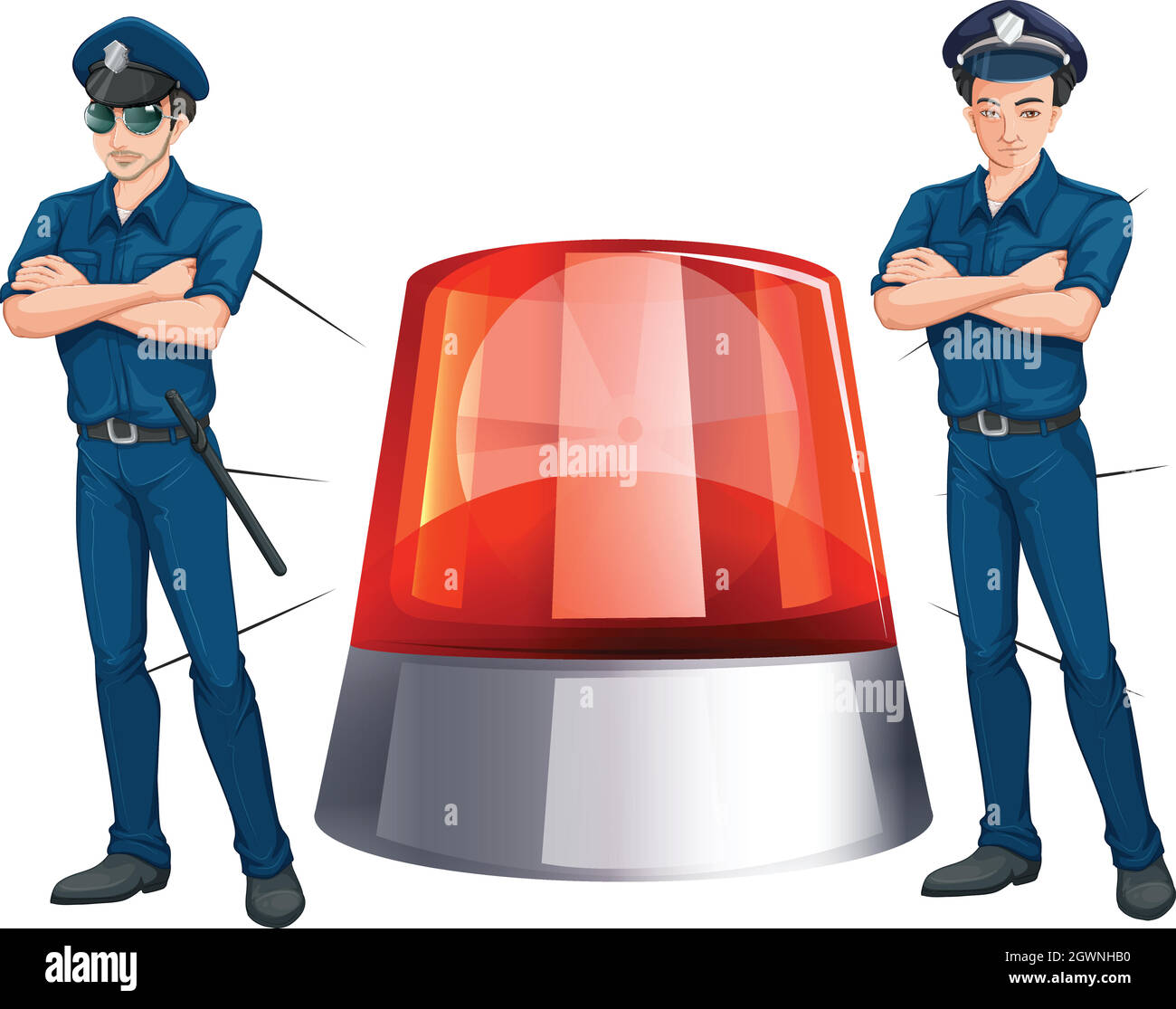 Police officers and siren light Stock Vector