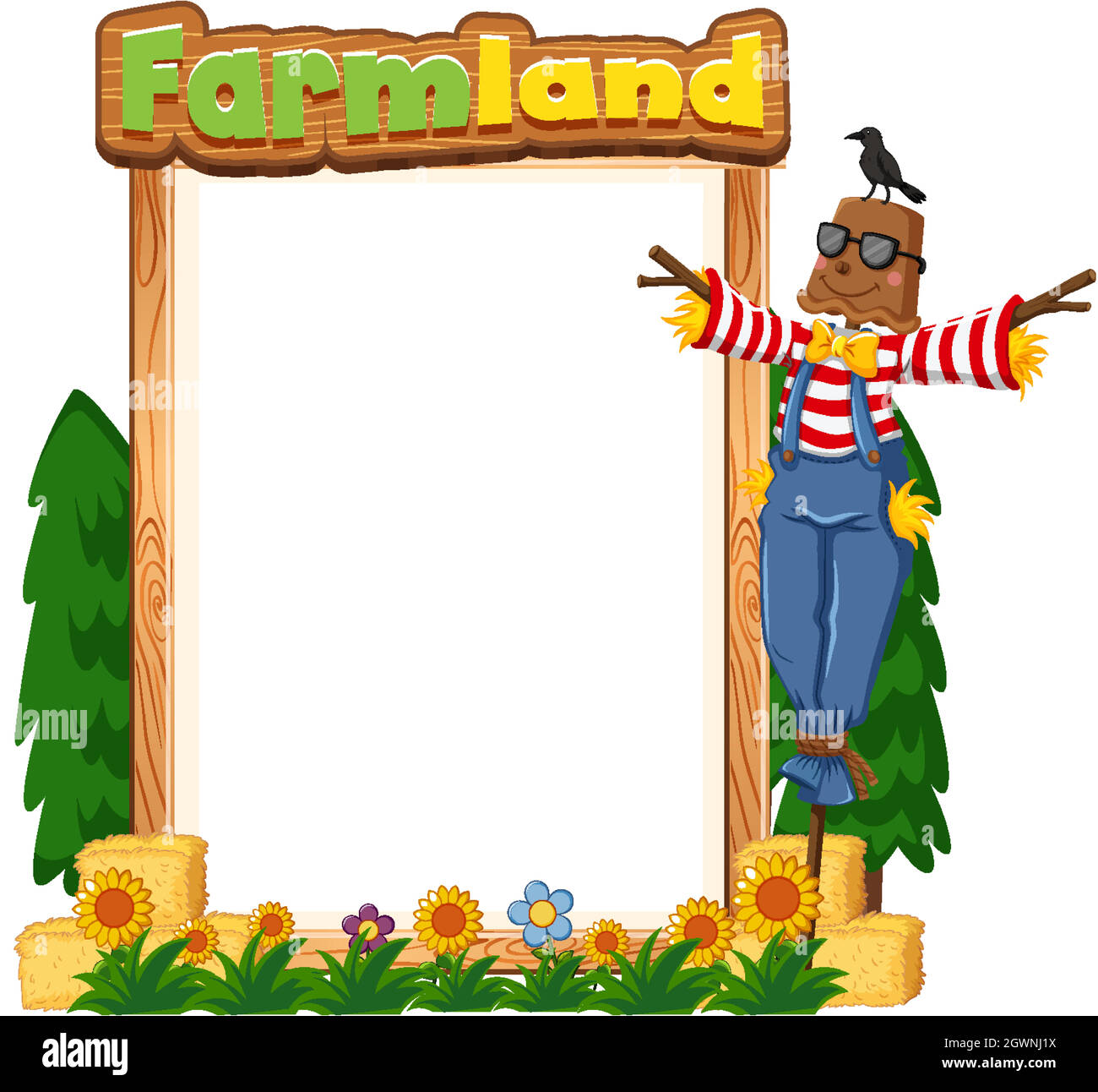 Border template design with scarecrow and flowers Stock Vector Image ...