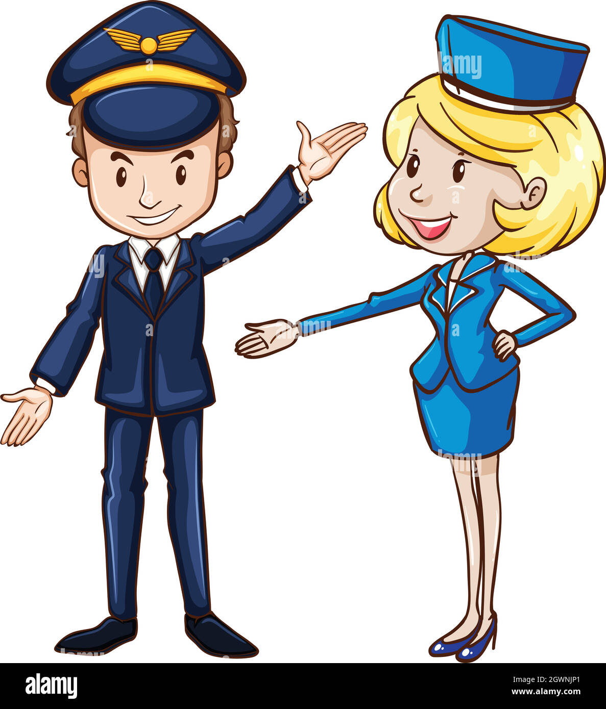 A simple drawing of a pilot and a stewardess Stock Vector