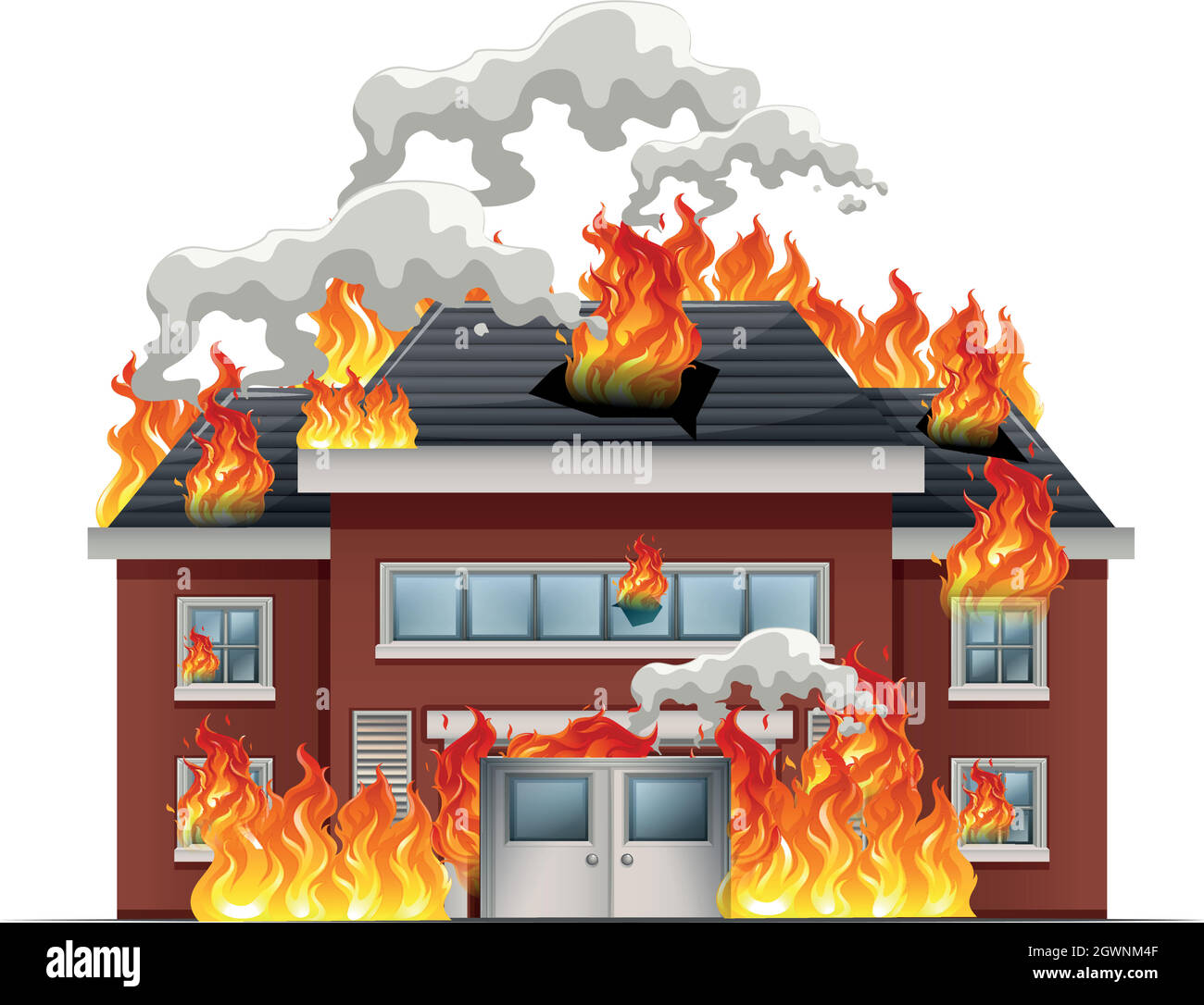 Isolated house on fire Stock Vector