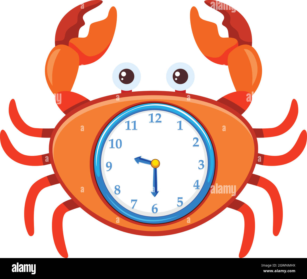 Cartoon crab on clock template Stock Vector