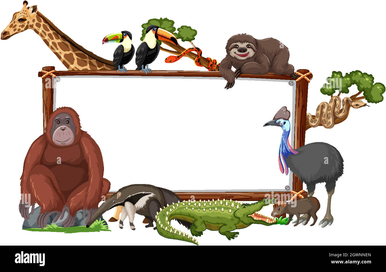 Empty banner with wild animals on white background Stock Vector