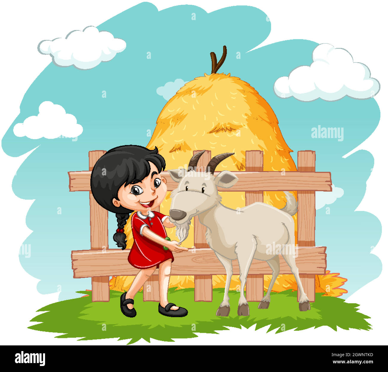 Little girl and goat on the farm Stock Vector Image & Art Alamy