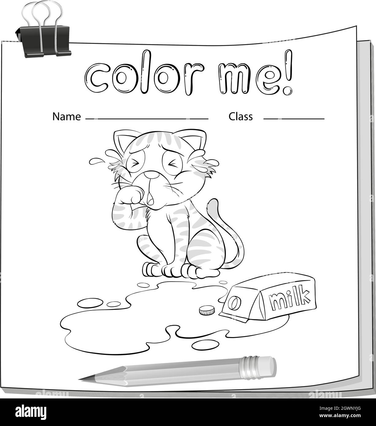Coloring worksheet with a crying cat Stock Vector