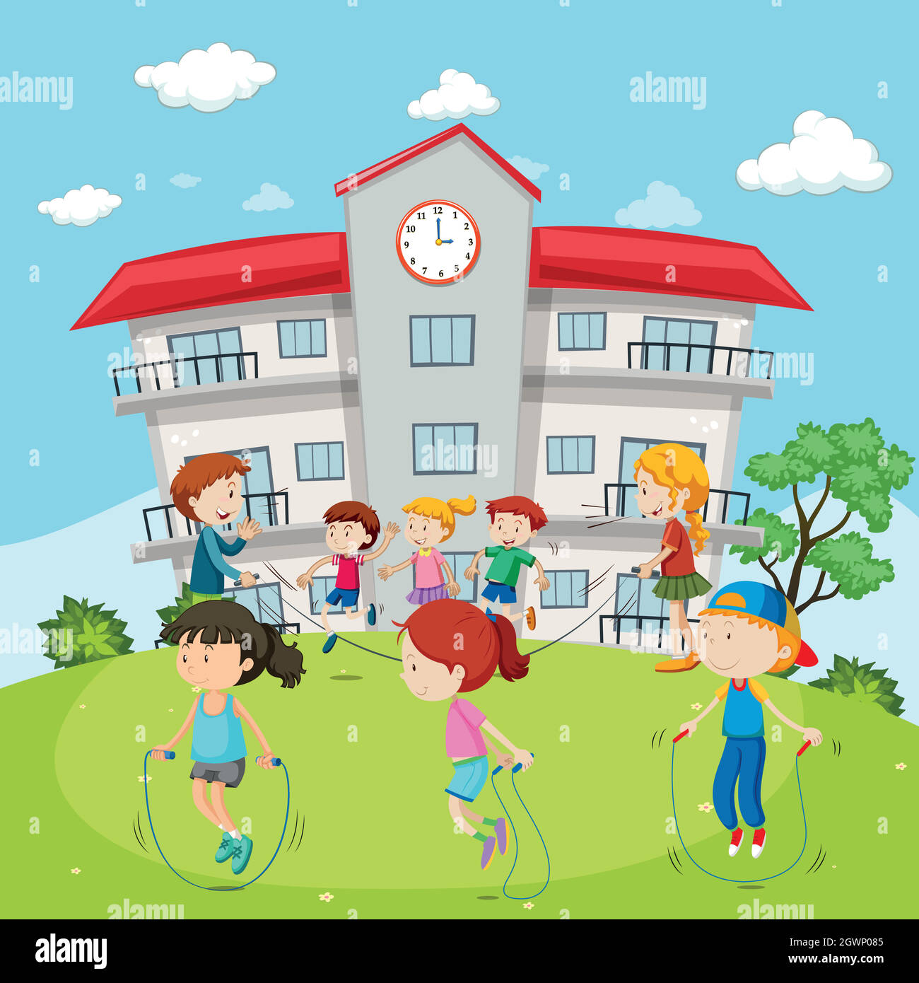 Kids jumping rope at the school ground Stock Vector Image & Art Alamy