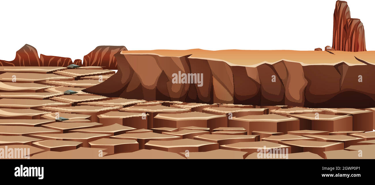 Drought cracked desert landscape Stock Vector