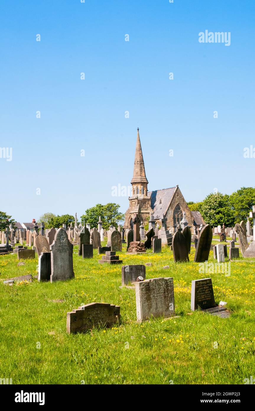 View of old gravestones in large cemetery in Layton Blackpool Lancashire England United Kingdom UK Stock Photo